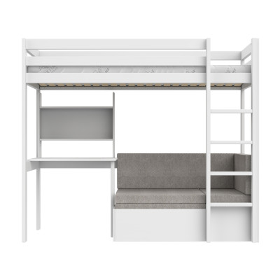 Letto a soppalco Study & Relax Lifetime Elements con scala dritta e rete a doghe standard, bianco