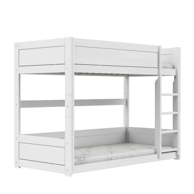 Letto a castello basso con scaletta dritta Lifetime 90 x 200 cm telaio a doghe premium bianco