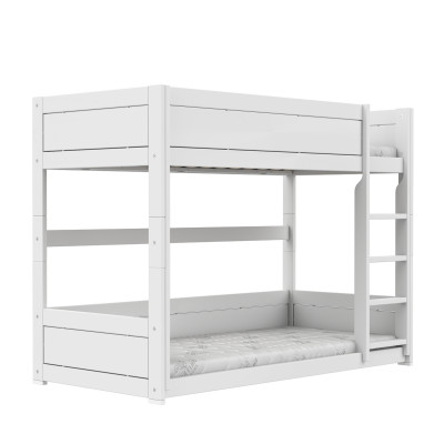 Lifetime lit superposé bas avec échelle droite 90 x 200 cm, sommier premium blanc