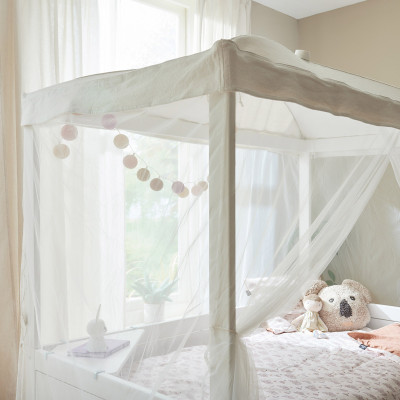 Lifetime single bed with canopy Dreamy White 120 x 200 cm with slatted frame standard whitewash