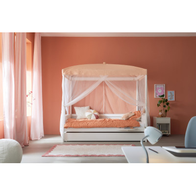 Lifetime single bed with canopy Sweet Pink 120 x 200 cm with slatted frame standard whitewash