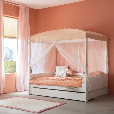 Lifetime single bed with canopy Sweet Pink 120 x 200 cm with slatted frame standard whitewash