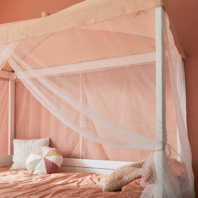 Lifetime single bed with canopy Sweet Pink 120 x 200 cm with slatted frame standard whitewash