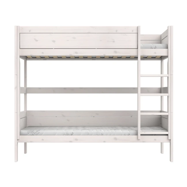 Lifetime Etagenbett mit gerader Leiter, Premium Lattenrost Whitewash