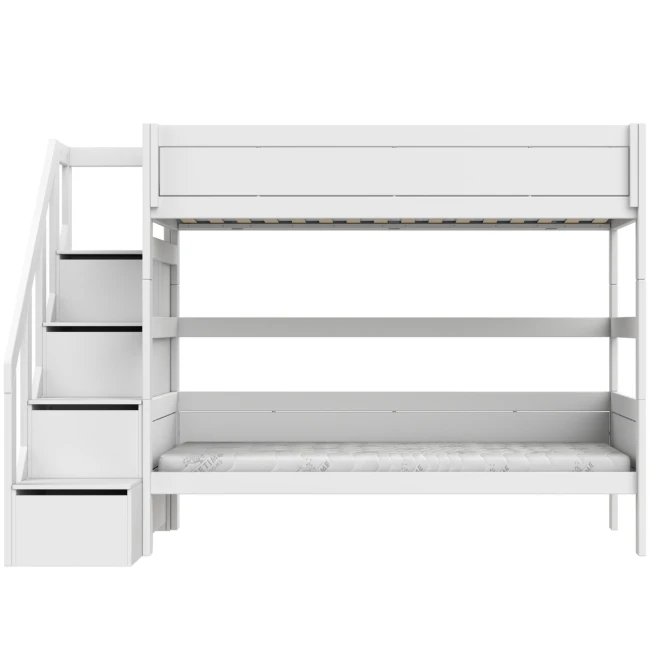 Lifetime Lit superposé 90/90x200 avec escalier step et sommier, blanc