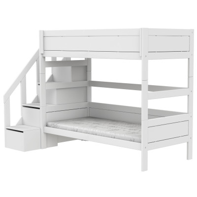 Lifetime Lit superposé 90/90x200 avec escalier step et sommier, blanc