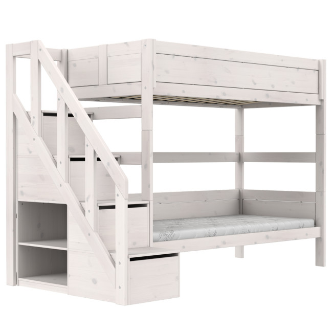 Lifetime Kidsrooms Familiy-Etagenbett  90/90 mit Treppe und Deluxe Lattenrost Whitewash