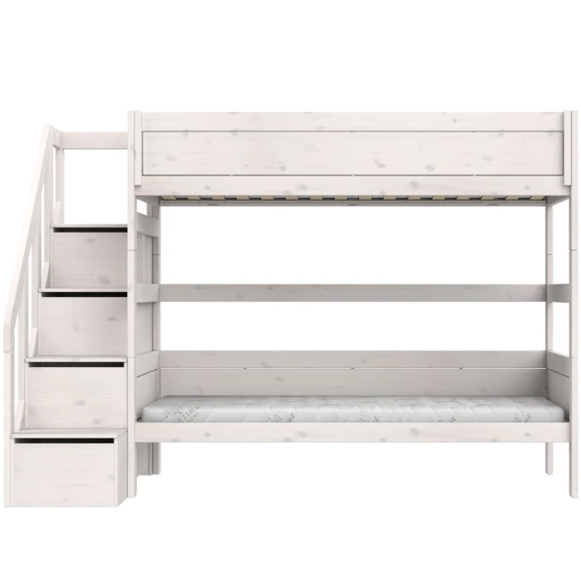 Lifetime Kidsrooms Etagenbett mit Treppe, Premium Lattenrost Whitewash
