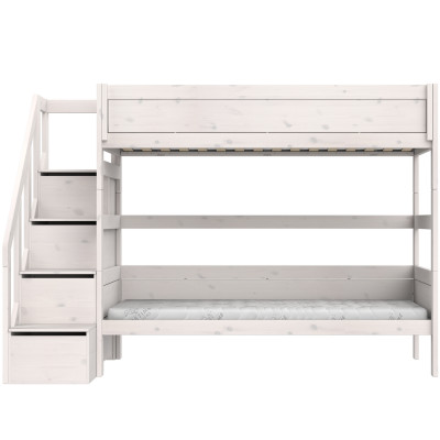 Lifetime Kidsrooms Etagenbett mit Treppe, Premium Lattenrost Whitewash