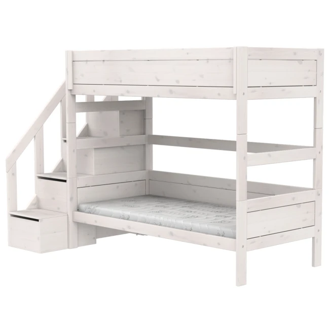 Lifetime Kidsrooms Etagenbett mit Treppe, Premium Lattenrost Whitewash