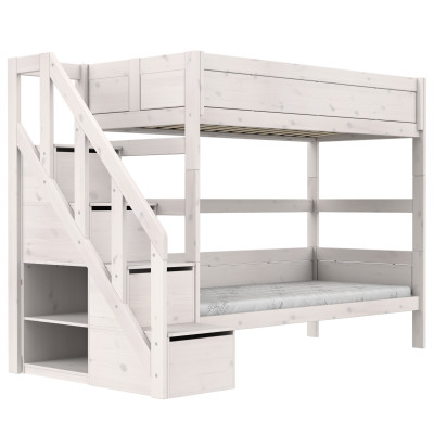 Lifetime Kidsrooms Etagenbett mit Treppe, Premium Lattenrost Whitewash
