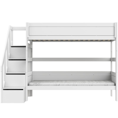 Lifetime Kidsrooms Etagenbett mit Treppe, Premium Lattenrost Weiss