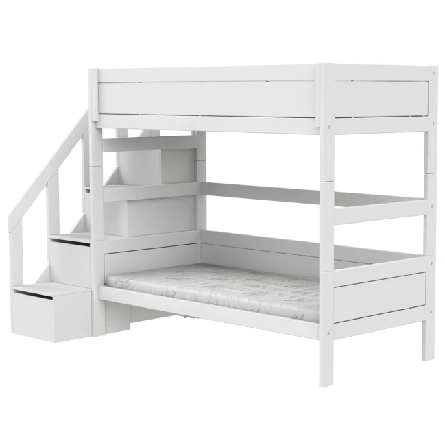 Lifetime Kidsrooms Etagenbett mit Treppe, Premium Lattenrost Weiss
