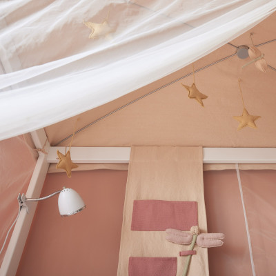 Lifetime four-poster bed with rolling floor White lacquered