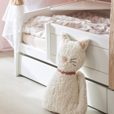 Lifetime four-poster bed with rolling floor White lacquered