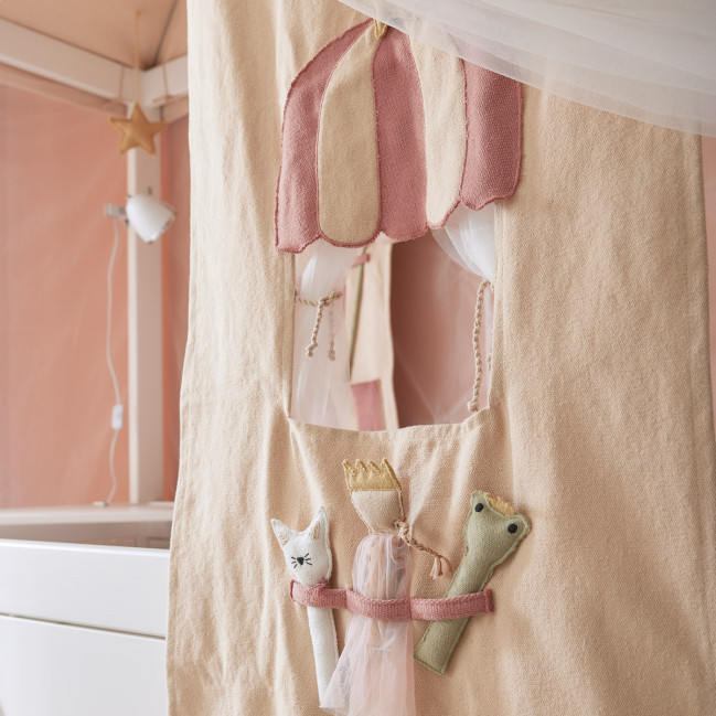 Lifetime four-poster bed with rolling floor White lacquered