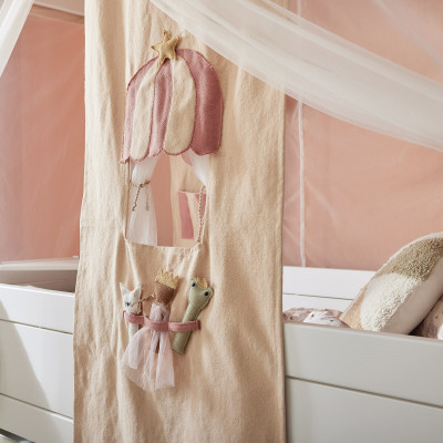 Lifetime four-poster bed with rolling floor White lacquered