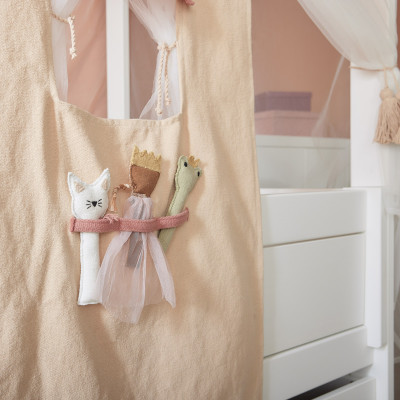 Lifetime four-poster bed with rolling floor White lacquered