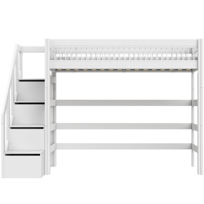 Lifetime Hochbett Bett mit Treppe Breeze 90 x 200 cm, Premium Rollboden weiss