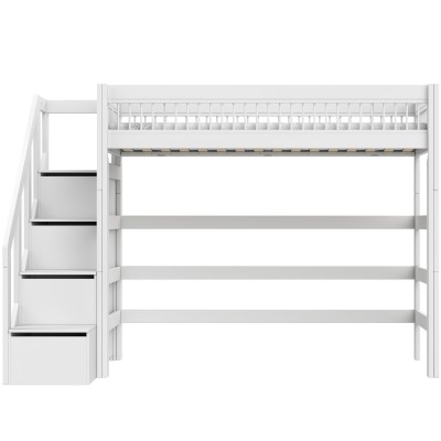 Lifetime Hochbett Bett mit Treppe Breeze 90 x 200 cm, Premium Rollboden weiss