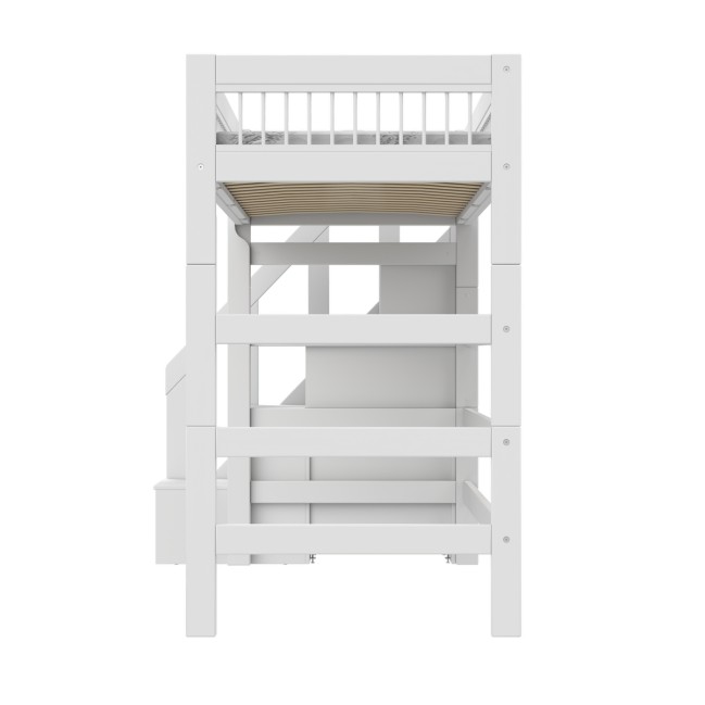 Lifetime Hochbett Bett mit Treppe Breeze 90 x 200 cm, Premium Rollboden weiss