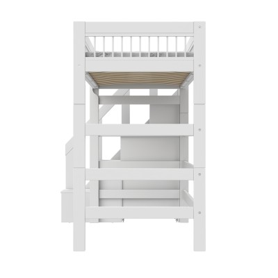 Lifetime Hochbett Bett mit Treppe Breeze 90 x 200 cm, Premium Rollboden weiss