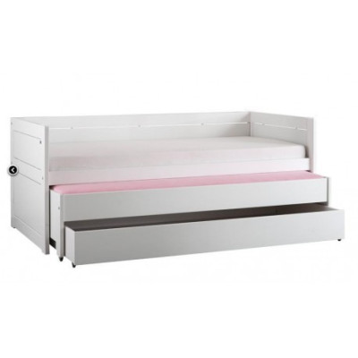 Letto a castello Lifetime 90x200 con letto per gli ospiti e cassetto, struttura a doghe deluxe in bianco