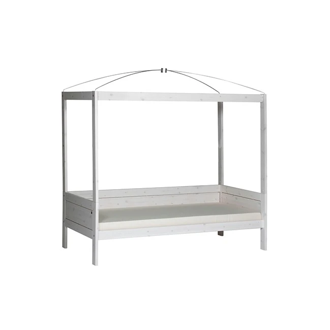 LifeTime-Kidsrooms Letto a baldacchino letto singolo Ladina-DLR, 90x200 cm, con struttura a doghe DeLuxe imbiancata