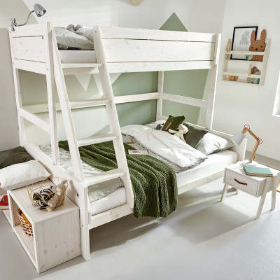 Letto a castello Lifetime FAMILY, top 90x200, fondo 120x200 incl. 2 telai a doghe DeLuxe bianco