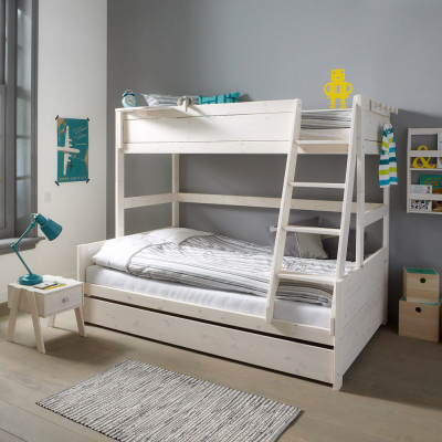 Lifetime Lit superposé Famille, haut 90x200, bas 120x200 incl. 2 sommier Luxe, whitewash