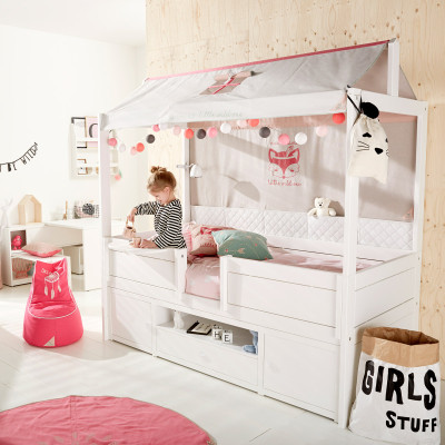 Chambre d’enfant Lifetime WILD CHILD TENT 2, lit superposé 90x200 avec toit en tissu, lit d’invité, mur arrière en tissu et cadr