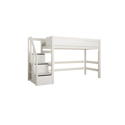 Lifetime Lit mezzanine 152 x 257 x 102 cm avec escalier step et sommier, whitewash