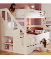 Lifetime Lit superposé Famille 90/120 avec escalier step et sommier Luxe, whitewash