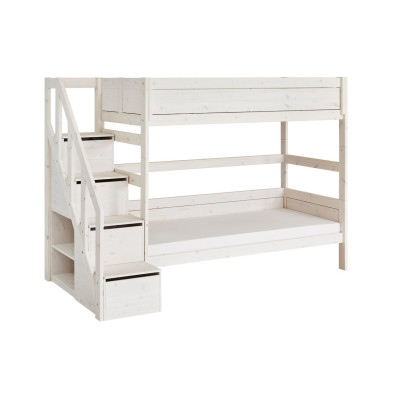 Lifetime Lit superposé 90/90x200 avec escalier step et sommier, whitewash