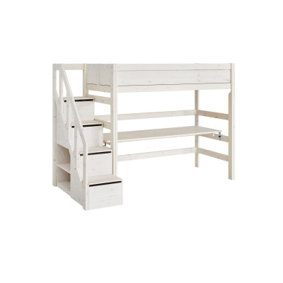 Lifetime Lit mezzanine avec escalier step et sommier, whitewash