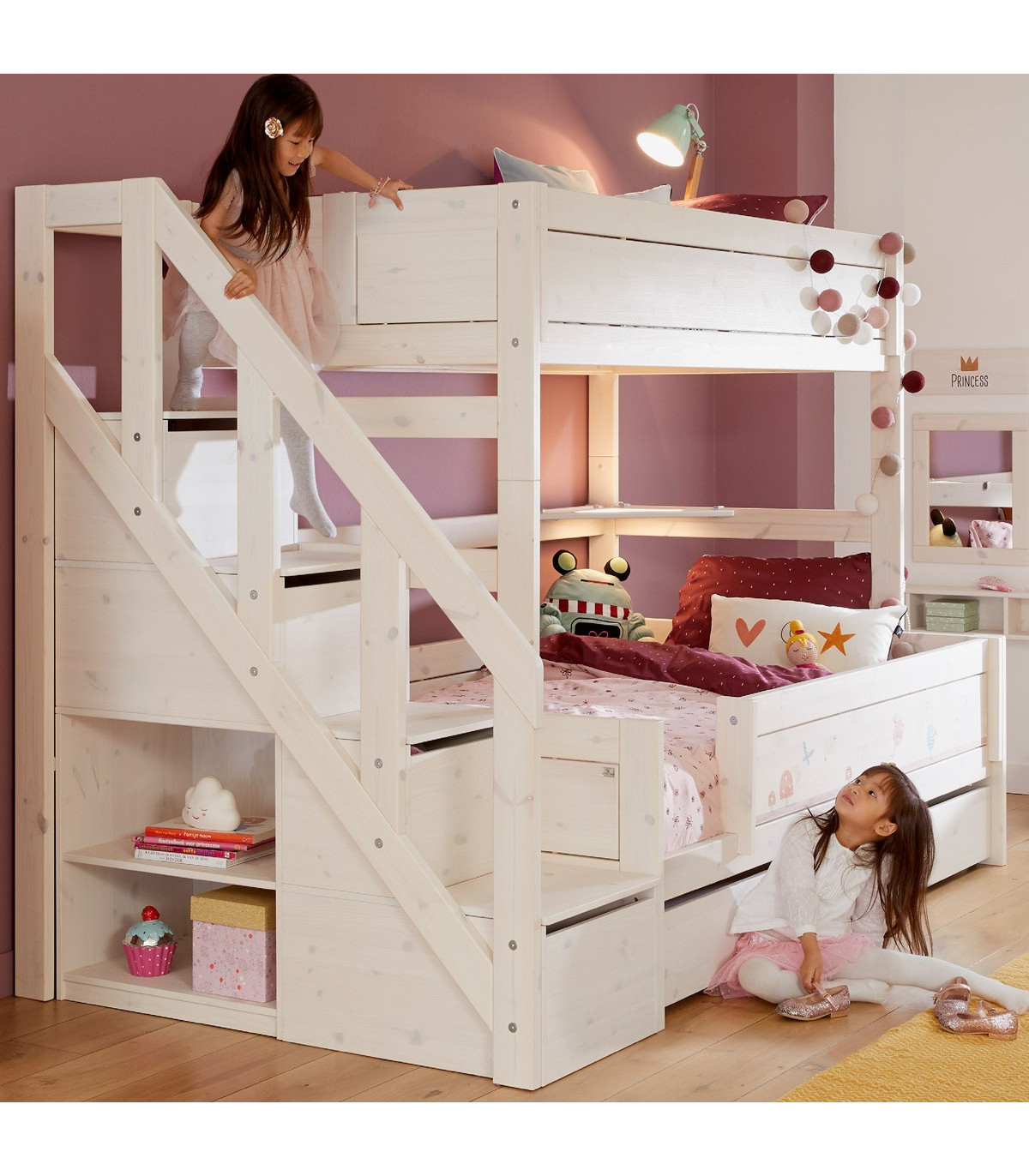 Lifetime Kidsrooms letto a castello Family 90x140 con scala e rete a doghe  deluxe imbiancata