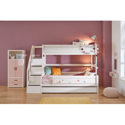 Lifetime Kidsrooms Family letto a castello 90/120 con scale e struttura a doghe deluxe Whitewash