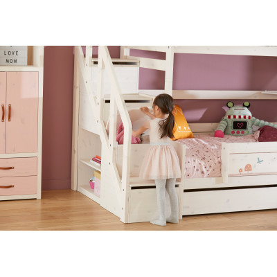 Lifetime Kidsrooms Family letto a castello 90/120 con scale e struttura a doghe deluxe Whitewash