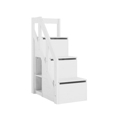 Escalier Lifetime avec espace de rangement et garde-corps pour lit demi-hauteur de 128cm laqué blanc