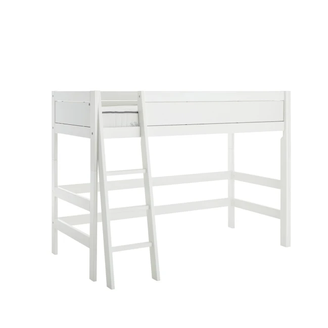 Letto a soppalco centrale Lifetime 152cm con telaio a doghe deluxe scala inclinata bianco