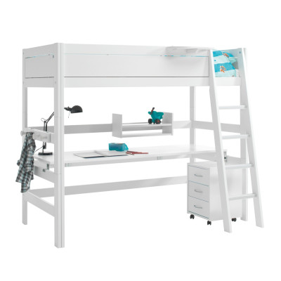 Lifetime Lit mezzanine avec échelle inclinée et sommier Luxe, whitewash