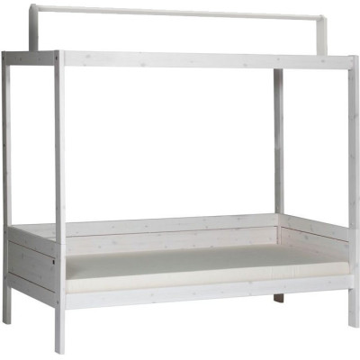 Lifetime four-poster bed 90x200cm with roof construction for fabric roof and roller floor whitewash