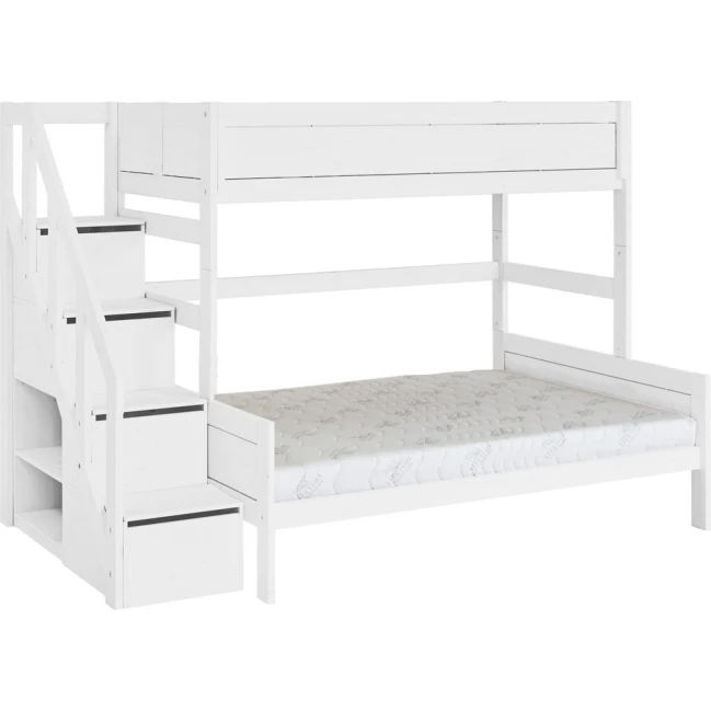 Letto a castello Lifetime Family 90/140 con scala e struttura a doghe deluxe bianca