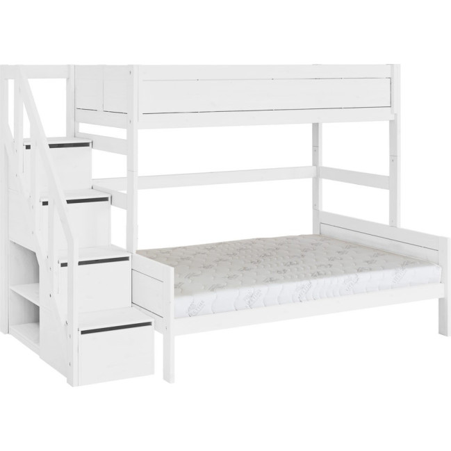 Lifetime Lit superposé Famille 90/140 avec escalier step et sommier Luxe, blanc
