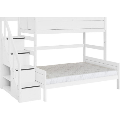 Letto a castello Lifetime Family 90/140 con scala e struttura a doghe deluxe bianca