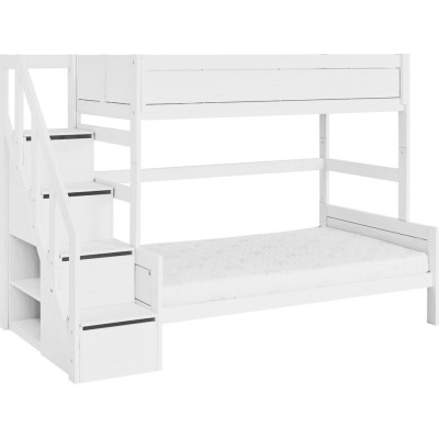 Lifetime Lit superposé Famille 90/120 avec escalier step et sommier Luxe, blanc