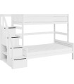 Lifetime Lit superposé Famille 90/120 avec escalier step et sommier Luxe, blanc