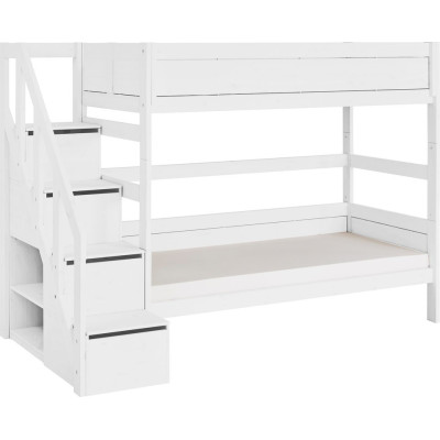 Lifetime Lit superposé 90/90x200 avec escalier step et sommier, blanc