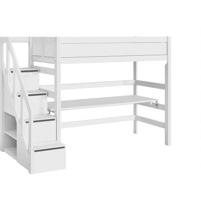 Lifetime Lit mezzanine avec escalier step et sommier, blanc