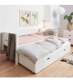 Manis-h LUNA Kinderbett 90x200 cm mit Ausziehbett und 2 Schubladen Snow white mit Buche Pfosten